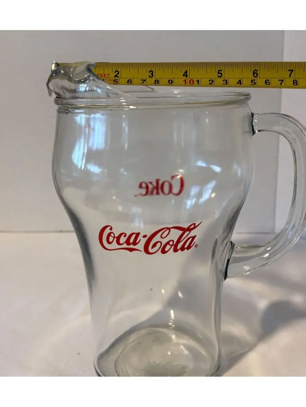 Vintage 1980s Coca-Cola Clear Glass 64oz Pitcher with Ice Lip Spout